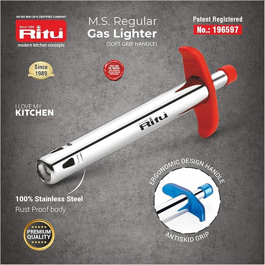 RITU M.S Gas Lighter for Kitchen | Long Lasting & Rust Proof Igniter | Unbreakable Body | Easy to Use | Strong Spark | Safe Grip Handle | Ideal for Gas Stove | 2 Year Warranty | Multicolor
