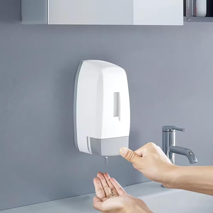 Plastic Wall Mounted Commercial Grade Liquid Soap Dispenser for Wash Basin Bathroom Kitchen Restroom (500 Ml, (White - Grey))