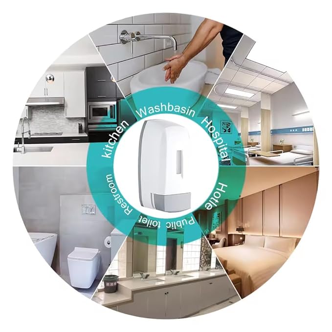 Plastic Wall Mounted Commercial Grade Liquid Soap Dispenser for Wash Basin Bathroom Kitchen Restroom (500 Ml, (White - Grey))