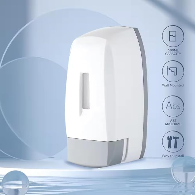 Plastic Wall Mounted Commercial Grade Liquid Soap Dispenser for Wash Basin Bathroom Kitchen Restroom (500 Ml, (White - Grey))