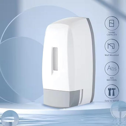 Plastic Wall Mounted Commercial Grade Liquid Soap Dispenser for Wash Basin Bathroom Kitchen Restroom (500 Ml, (White - Grey))