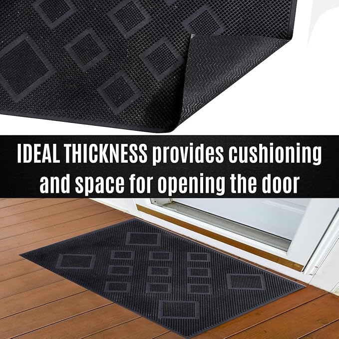 Rubber Door mat Outdoor Mat,Rubber Stud Mat, Antimicrobial Room Mat Floor Mat -40x60 CM Black, Rectangular