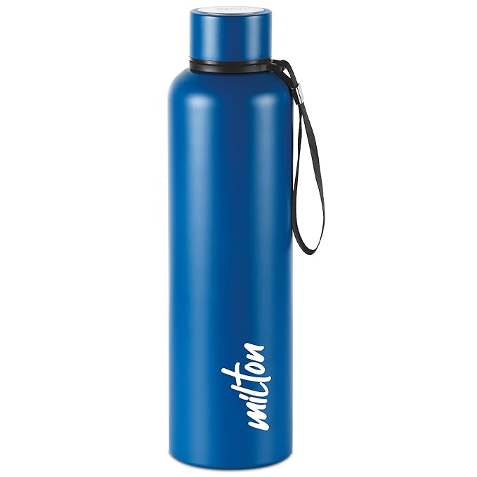 Milton Aura 1000 Thermosteel Bottle, 1 Litre, Dark Blue | 24 Hours Hot and Cold | Easy to Carry | Rust & Leak Proof | Tea | Coffee | Office| Gym | Home | Kitchen | Hiking | Trekking | Travel Bottle