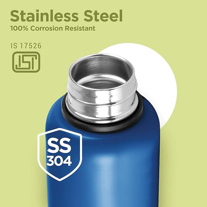Milton Aura 1000 Thermosteel Bottle, 1 Litre, Dark Blue | 24 Hours Hot and Cold | Easy to Carry | Rust & Leak Proof | Tea | Coffee | Office| Gym | Home | Kitchen | Hiking | Trekking | Travel Bottle