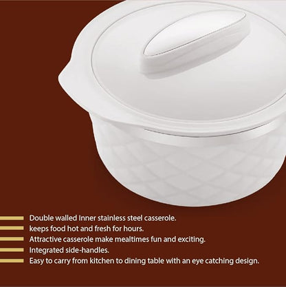 Modware Kohenoor 2000 Inner Stainless Steel Casserole, 1.6 Litres | BPA Free | Food Grade | Easy to Carry | Easy to Store | Chapati | Roti | Food Warmer (Silver White)