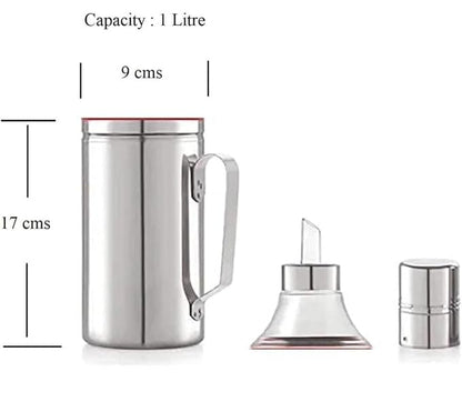 INKULTURE Stainless Steel Oil Dispenser with Nozzle 1 Litre (1000 ml) (Model No.01/01 piece)