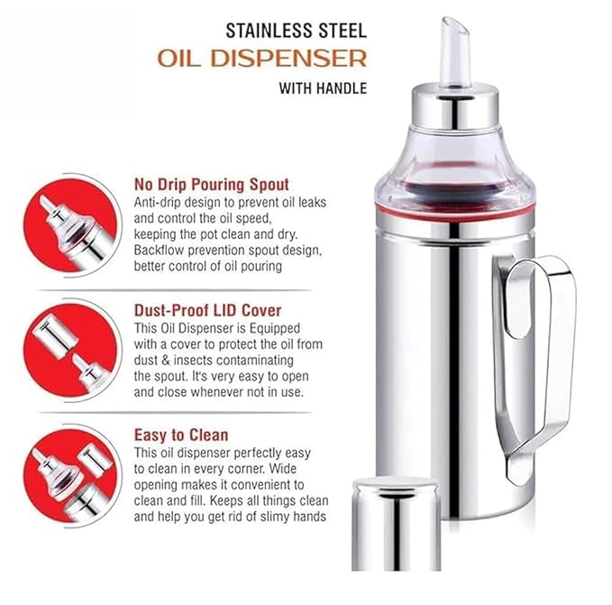 INKULTURE Stainless Steel Oil Dispenser with Nozzle 1 Litre (1000 ml) (Model No.01/01 piece)