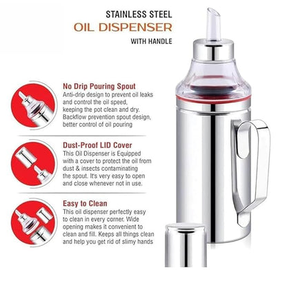 INKULTURE Stainless Steel Oil Dispenser with Nozzle 1 Litre (1000 ml) (Model No.01/01 piece)