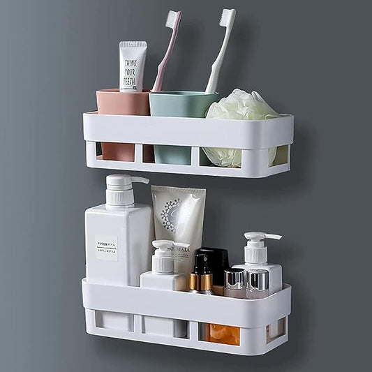Bathroom Organiser, Self Adhesive Bathroom Shelf for Wall, Washroom Organizer, Bathroom Rack Stand Without Drilling (2 Pcs)