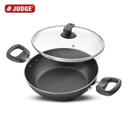 Judge by Prestige 24Cm (2.3L) Everyday Non-Stick Kadhai with Glass Lid | Low Oil Cooking | Easy to Clean | Cool Touch Handles, Black