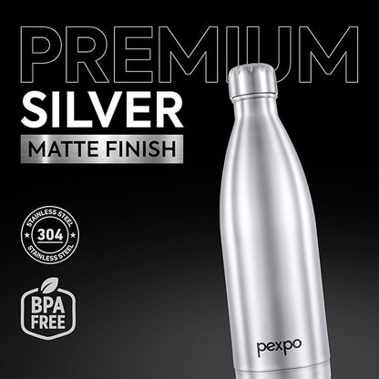 PEXPO Electro 1000 ISI Certified Hot & Cold | Stainless Steel Water Bottle - 980ml, Silver | 2 Years Warranty | Office Bottle | Workout | Travelling | Home | RCB Edition