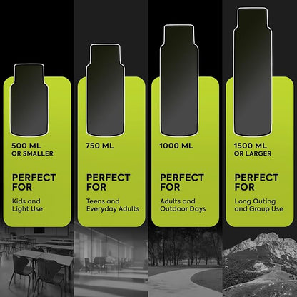 PEXPO Electro 1000 ISI Certified Hot & Cold | Stainless Steel Water Bottle - 980ml, Silver | 2 Years Warranty | Office Bottle | Workout | Travelling | Home | RCB Edition