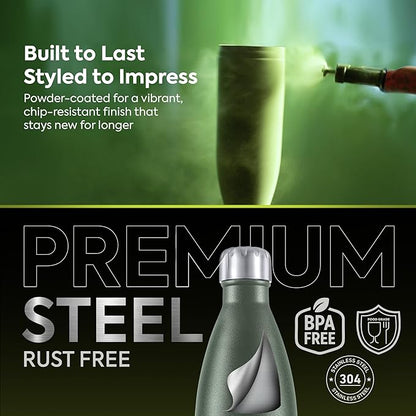 PEXPO Electro 1000 ISI Certified Hot & Cold | Stainless Steel Water Bottle - 980ml, Military Green | 2 Years Warranty | Office Bottle | Workout | Travelling | Home | RCB Edition