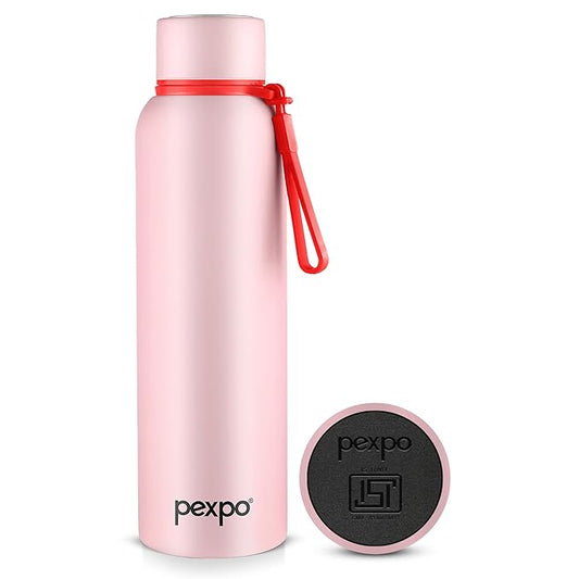 Pexpo Bravo 1000 ISI Certified Stainless Steel Water Bottle - 980ml | Double Wall Vacuum Insulated Flask | Hot & Cold Thermos | Leakproof | Ideal for Home, Office, Gym, Outings - Baby Pink