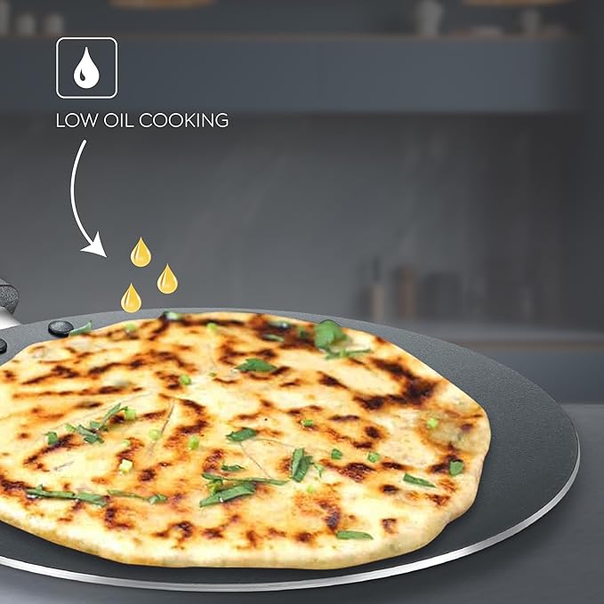 Judge by Prestige 25Cm Everyday Non-Stick Concave Tawa (Aluminium) | Low Oil Cooking | Easy to Clean |Cool Touch Handle, Black