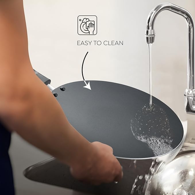 Judge by Prestige 25Cm Everyday Non-Stick Concave Tawa (Aluminium) | Low Oil Cooking | Easy to Clean |Cool Touch Handle, Black