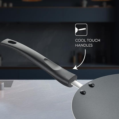 Judge by Prestige 25Cm Everyday Non-Stick Concave Tawa (Aluminium) | Low Oil Cooking | Easy to Clean |Cool Touch Handle, Black