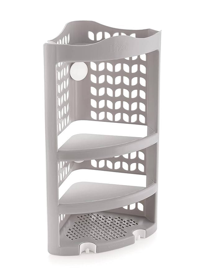 Plastic Multipurpose Wall Mount Bathroom Corner Shelf and Rack Kitchen Bathroom Storage Rack (Grey)