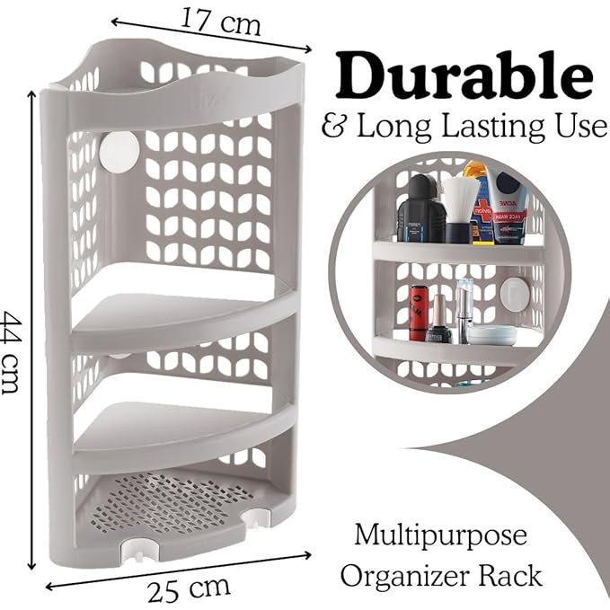 Plastic Multipurpose Wall Mount Bathroom Corner Shelf and Rack Kitchen Bathroom Storage Rack (Grey)