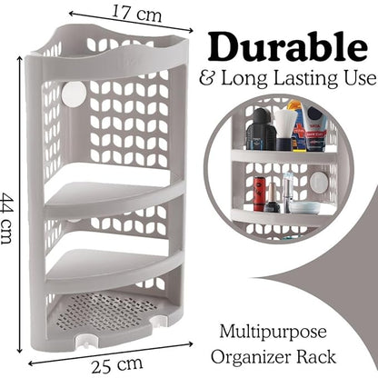 Plastic Multipurpose Wall Mount Bathroom Corner Shelf and Rack Kitchen Bathroom Storage Rack (Grey)