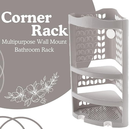 Plastic Multipurpose Wall Mount Bathroom Corner Shelf and Rack Kitchen Bathroom Storage Rack (Grey)