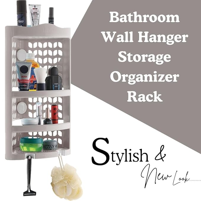 Plastic Multipurpose Wall Mount Bathroom Corner Shelf and Rack Kitchen Bathroom Storage Rack (Grey)