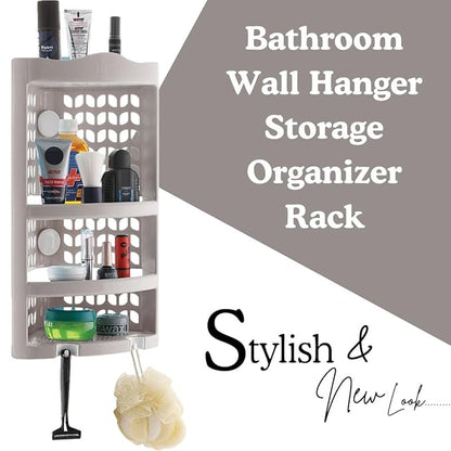 Plastic Multipurpose Wall Mount Bathroom Corner Shelf and Rack Kitchen Bathroom Storage Rack (Grey)