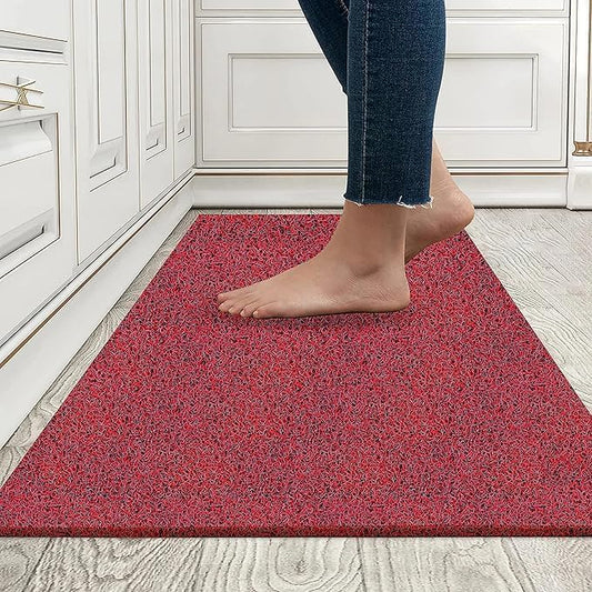 Rectangular Noodle Mat for Home Entrance,Heavy Indoor Outdoor Anti Slip PVC Floor Mat for Bedroom,Kitchen,Absorbent Solid Mats for Bathroom,Doors,Office,Door Mat,Bath Mat (RED 2X2)