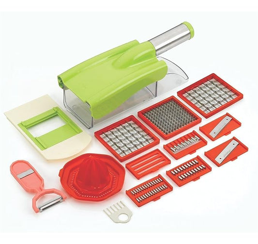 Ritu Mezon's Plastic, Stainless Steel 12 in 1 Multipurpose Vegetable & Fruit Chopper Cutter Slicer Grater with Unbreakable Container, Multicolour