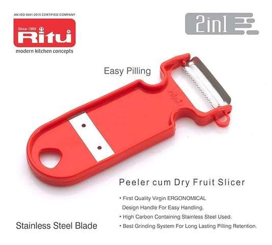 RITU Plastic Laser Blade 2-in-1 Movable Peeler Kitchen Tool | Sharp Dual Blades for Effortless Peeling of Vegetables & Fruits | Ergonomic,Compact, and Easy-to-Use Design |Perfect for Home| Multicolor