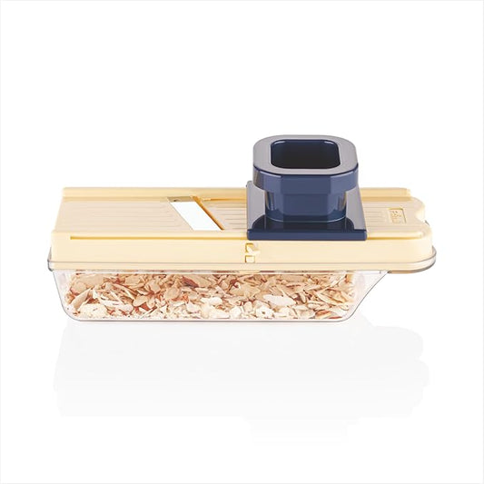 RITU Adjustable Slicer with Large Safety Holder | Dual Stainless Steel Blades | Spiral Vegetable Cutter for Salad, Fruits, Potatoes, Carrots | Multipurpose Kitchen Tool | Easy to Use