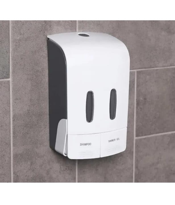 Manual Soap Dispenser Wall Mounted Manual Shampoo Shower Gel Soap Hand Sanitizer ABS Liquid Soap Dispenser (Dual -500ml:500ml) TOATAL 1000 ML White