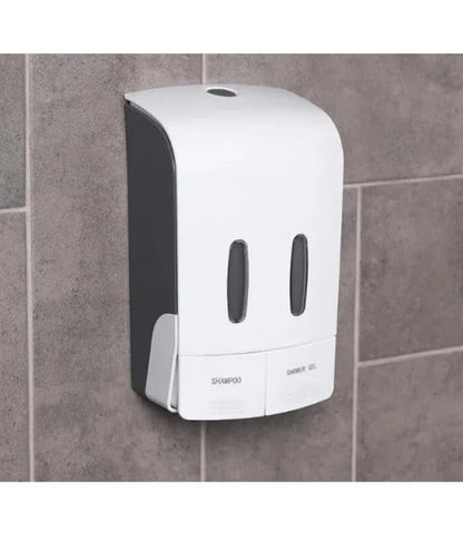 Manual Soap Dispenser Wall Mounted Manual Shampoo Shower Gel Soap Hand Sanitizer ABS Liquid Soap Dispenser (Dual -500ml:500ml) TOATAL 1000 ML White