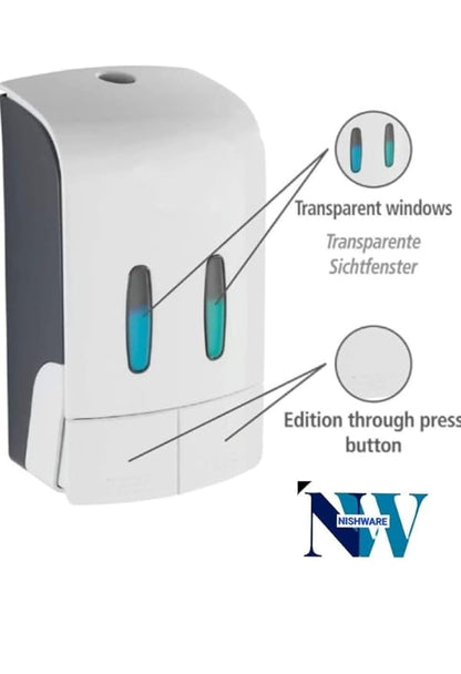 Manual Soap Dispenser Wall Mounted Manual Shampoo Shower Gel Soap Hand Sanitizer ABS Liquid Soap Dispenser (Dual -500ml:500ml) TOATAL 1000 ML White