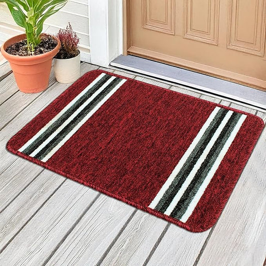 Soft Anti-Skid Nylon Bath Mat |Water Absorbent Bathroom Mats Anti Slip - Set of 1, 57 x 37 cm, Red Stripes Design |Ideal for bathrooms, Showers, Kitchens, and Door mats