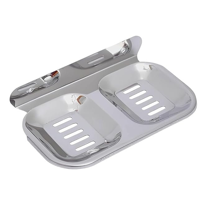Stainless Steel Round Double Soap Dish Holder for Bathroom/Bathroom Soap Stand Wall Mount in Chrome Finish for Wash Area/Kitchen & Bathroom Fittings (Set of 1)