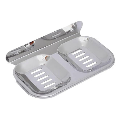 Stainless Steel Round Double Soap Dish Holder for Bathroom/Bathroom Soap Stand Wall Mount in Chrome Finish for Wash Area/Kitchen & Bathroom Fittings (Set of 1)