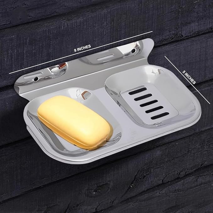 Stainless Steel Round Double Soap Dish Holder for Bathroom/Bathroom Soap Stand Wall Mount in Chrome Finish for Wash Area/Kitchen & Bathroom Fittings (Set of 1)