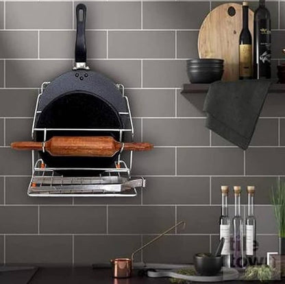 4-in-1 Stainless Steel Chakla Belan Tawa Chimta Stand for Kitchen - Wall Mount Rack for Rolling Pin, Board, Tong Holder (NHSP)