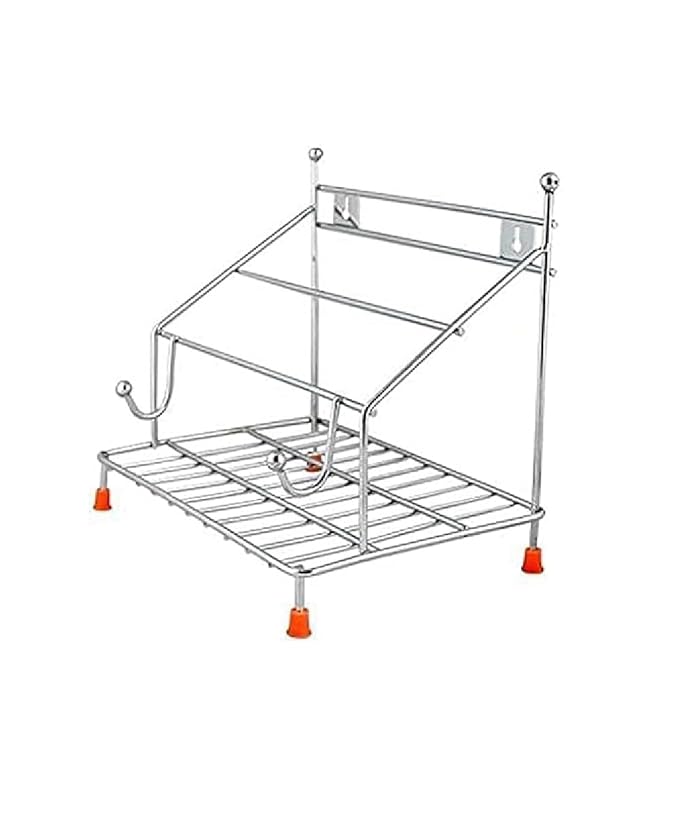 4-in-1 Stainless Steel Chakla Belan Tawa Chimta Stand for Kitchen - Wall Mount Rack for Rolling Pin, Board, Tong Holder (NHSP)