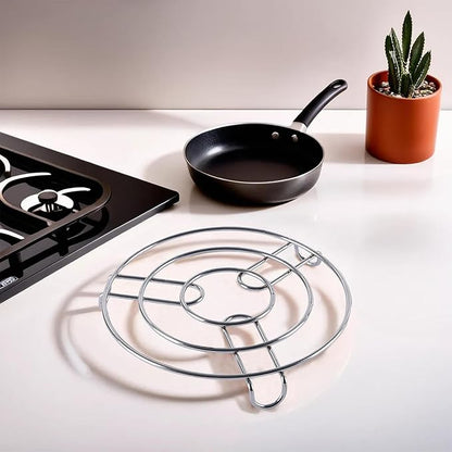 Stainless Steel Trivets Stand for Hot Utensils in Kitchen | Cooker Stand & Heat-Resistant Surface Protector | Vessel Holder for Kitchen Counters & Dining Table | Silver