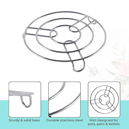 Stainless Steel Trivets Stand for Hot Utensils in Kitchen | Cooker Stand & Heat-Resistant Surface Protector | Vessel Holder for Kitchen Counters & Dining Table | Silver
