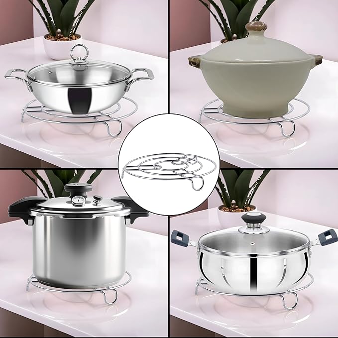 Stainless Steel Trivets Stand for Hot Utensils in Kitchen | Cooker Stand & Heat-Resistant Surface Protector | Vessel Holder for Kitchen Counters & Dining Table | Silver