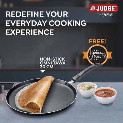Judge by Prestige 30Cm Everyday Non-Stick Tawa (Aluminium) | Low Oil Cooking | Easy to Clean |Cool Touch Handle, Black