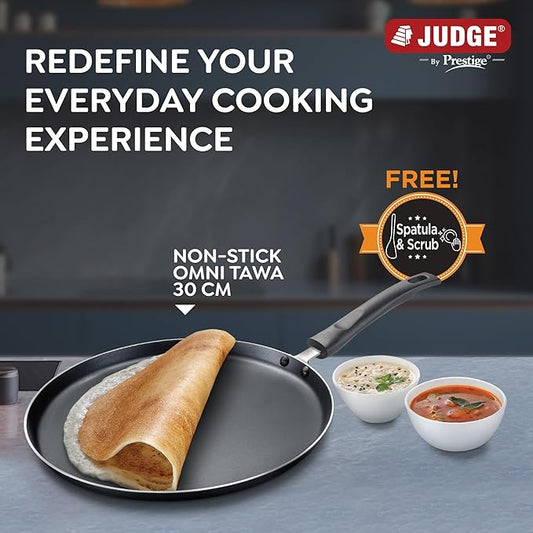 Judge by Prestige 30Cm Everyday Non-Stick Tawa (Aluminium) | Low Oil Cooking | Easy to Clean |Cool Touch Handle, Black