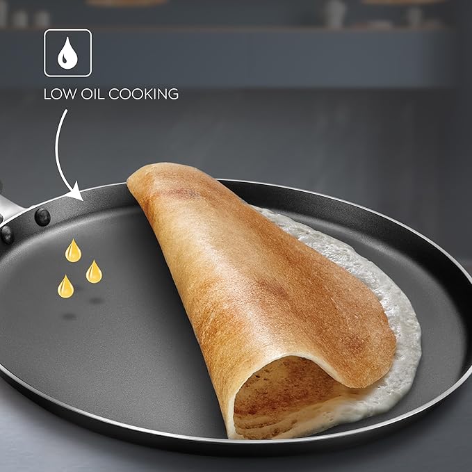 Judge by Prestige 30Cm Everyday Non-Stick Tawa (Aluminium) | Low Oil Cooking | Easy to Clean |Cool Touch Handle, Black