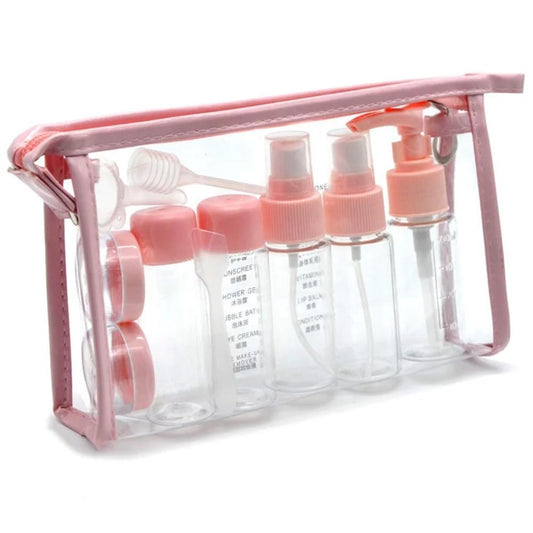 Pvc Travel Bottles Set & Containers, Toiletry Bag, Refillable Small Mini Empty Plastic Pump/Spray/Squeeze Bottles For Travel Toiletries With Storage Bag (Pink, Width: 16 Cm)