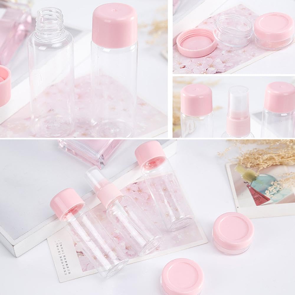 Pvc Travel Bottles Set & Containers, Toiletry Bag, Refillable Small Mini Empty Plastic Pump/Spray/Squeeze Bottles For Travel Toiletries With Storage Bag (Pink, Width: 16 Cm)
