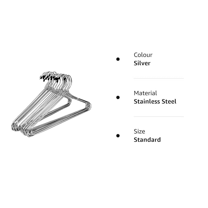 RRPLAST Strong and Comfortable Steel/with Plastic Coating Hanger for Hanging Saree, Kurta, Pant, Steel Pack of 12
